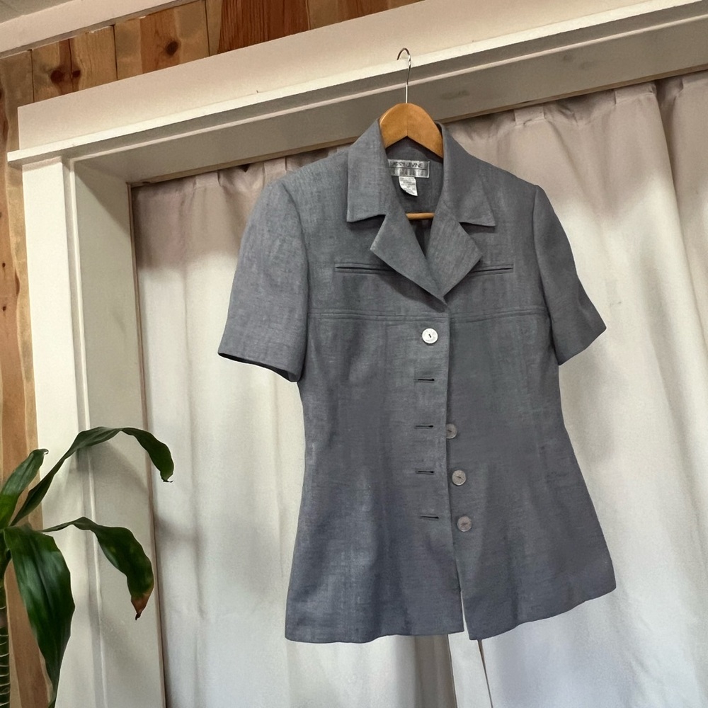 Vintage Gray-blue petite short sleeve suit jacket